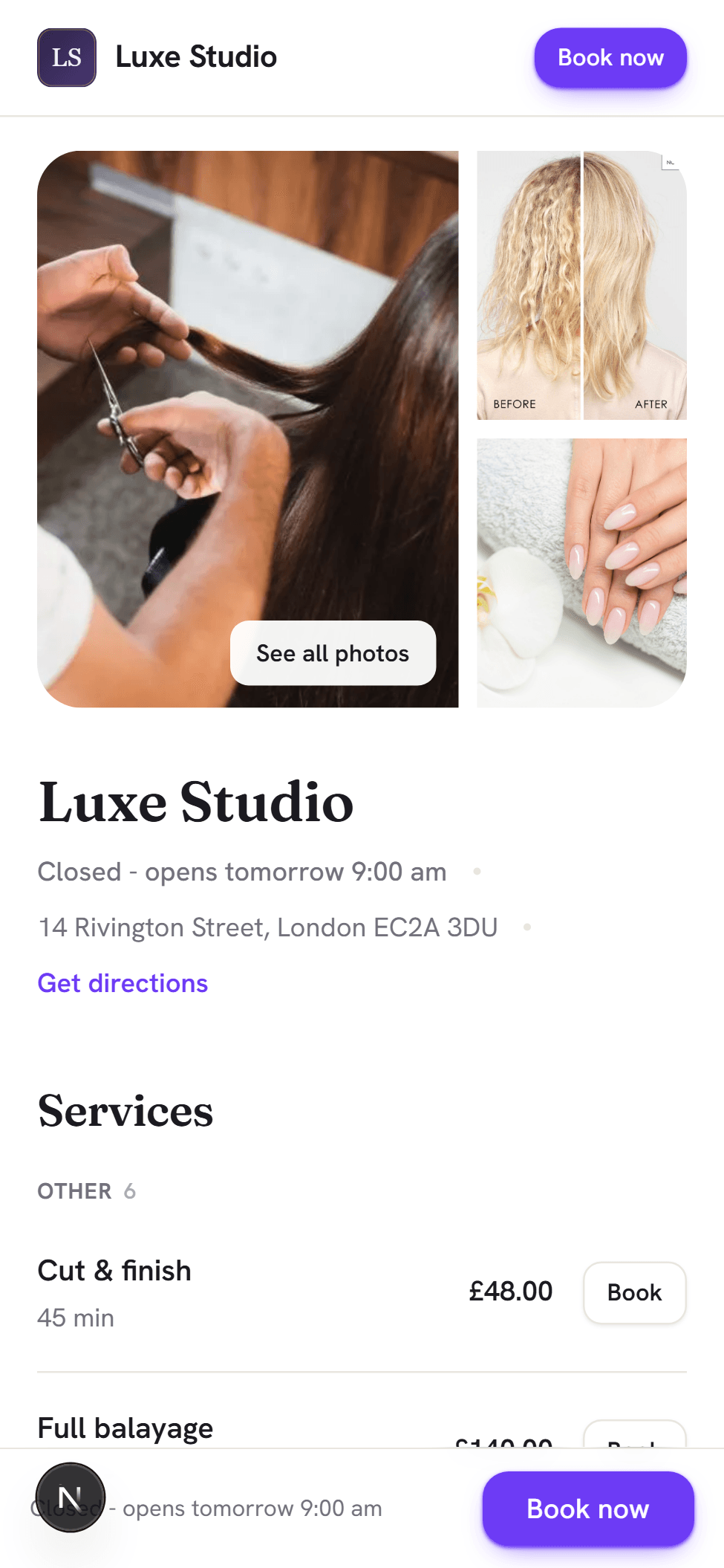 The Bookwick booking page on a phone