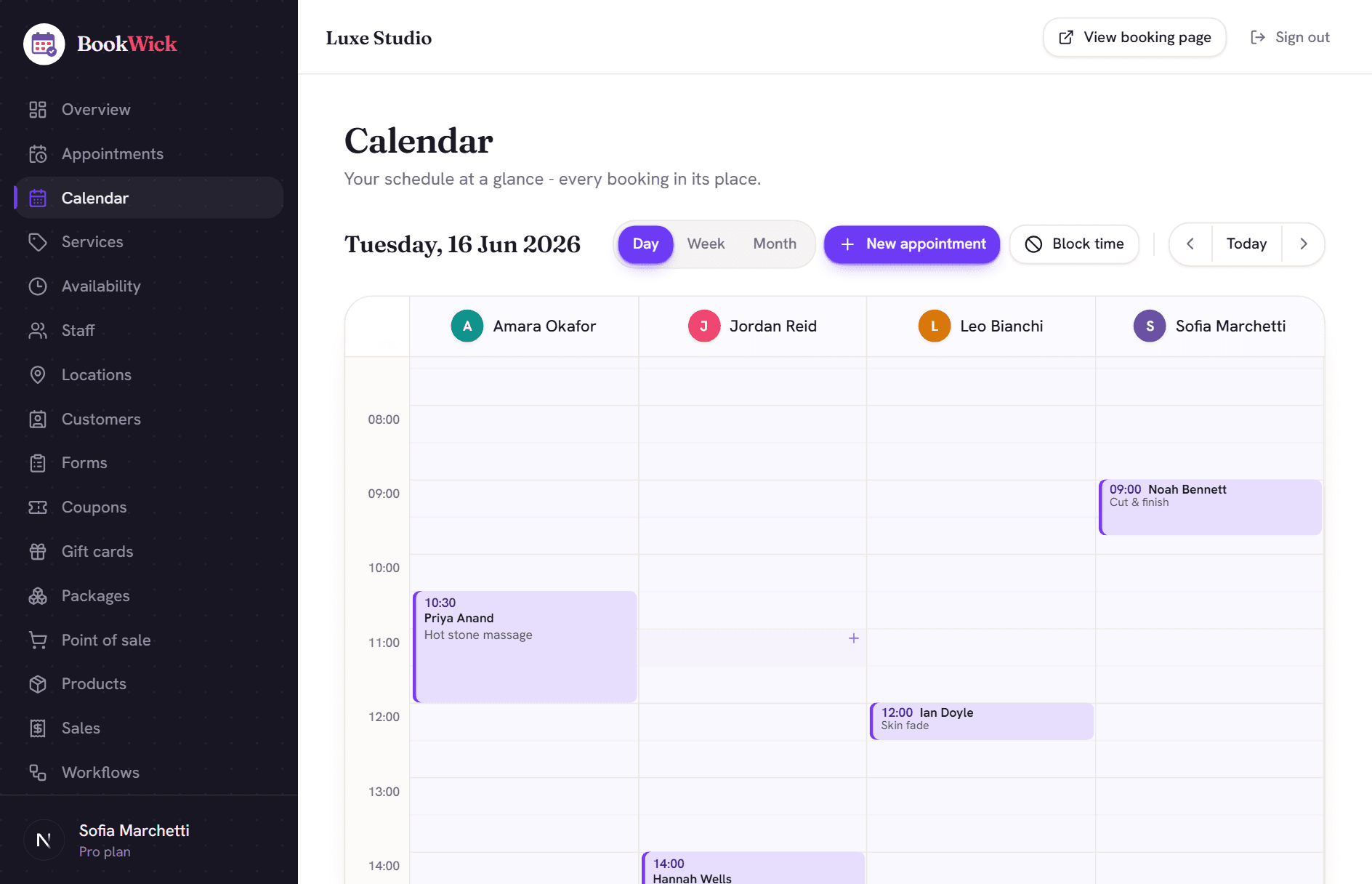 The Bookwick team calendar