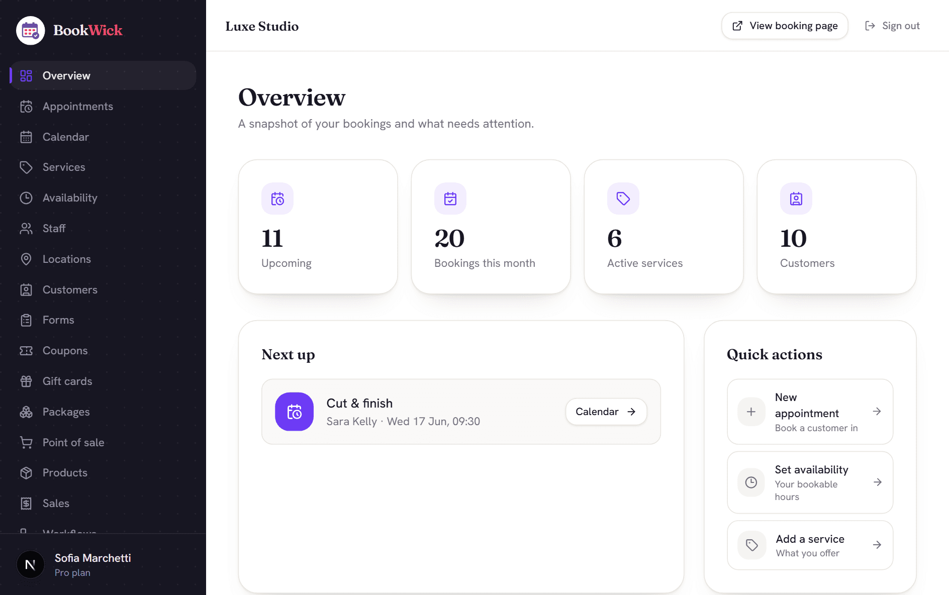 The Bookwick dashboard overview